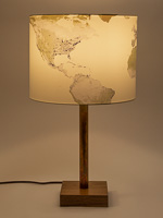 166: NASA negative world at night image: drum shade on a walnut and copper tube base