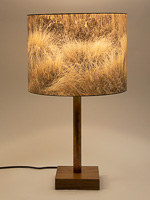 167: Grass image: drum shade on a walnut and copper tube base