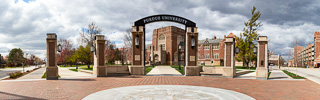 351: Purdue University gateway arch and Memorial Union