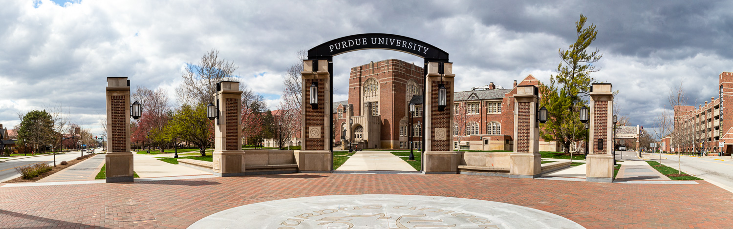 122: Purdue University gateway arch and Memorial Union