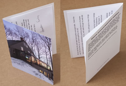 We can put your text on the outside back of the card. The text “Printed by Redipix.com” is optional. The text inside the card is not provided but is not hard to do yourself with our instructions.